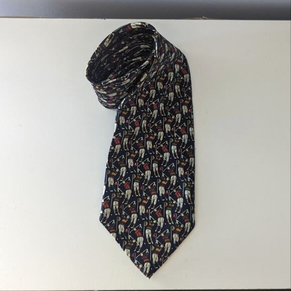 Vintage Silk Men's Golfer Tie Navy Red - Picture 1 of 3